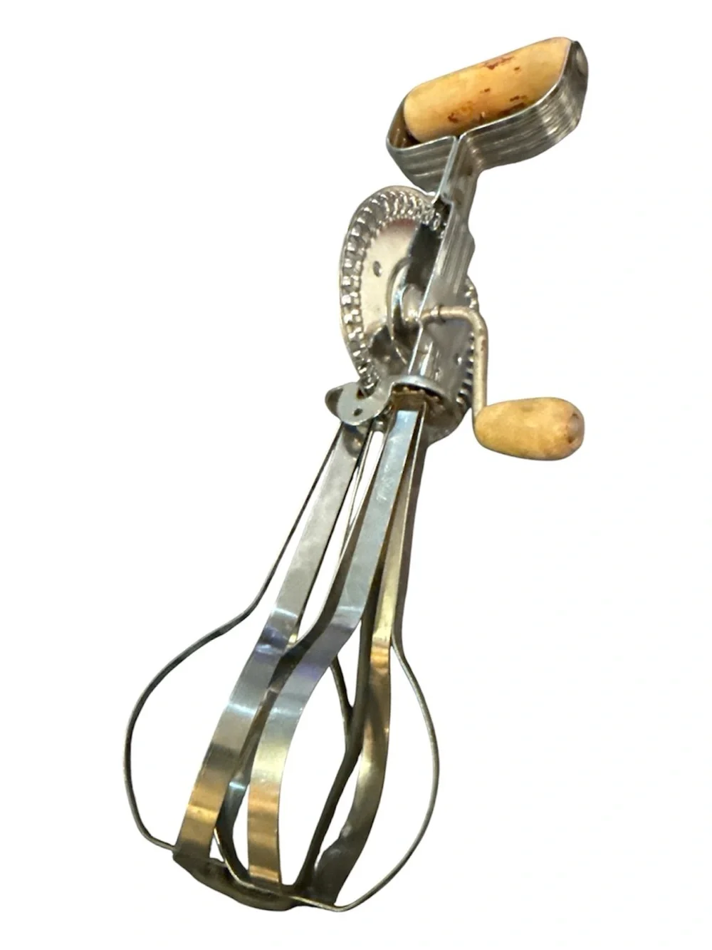 Vintage EKCO A&J High Speed Beater Hand Mixer Egg Beater USA Wooden Handle